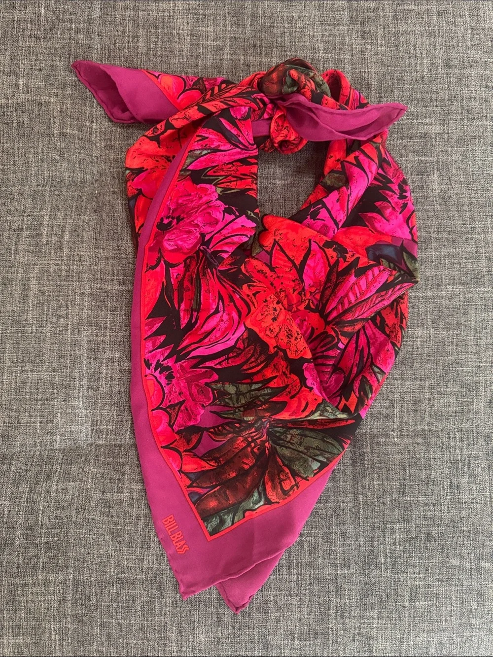 Vintage Bill Blass Floral Silk Feel Square Scarf 34x34 Pink Fuchsia Scarf
